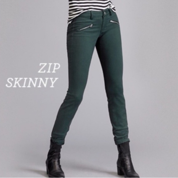 CAbi Hunter Green Zip Skinny Moto Stretch Denim Jeans #3388 - Size 4 - Picture 1 of 11